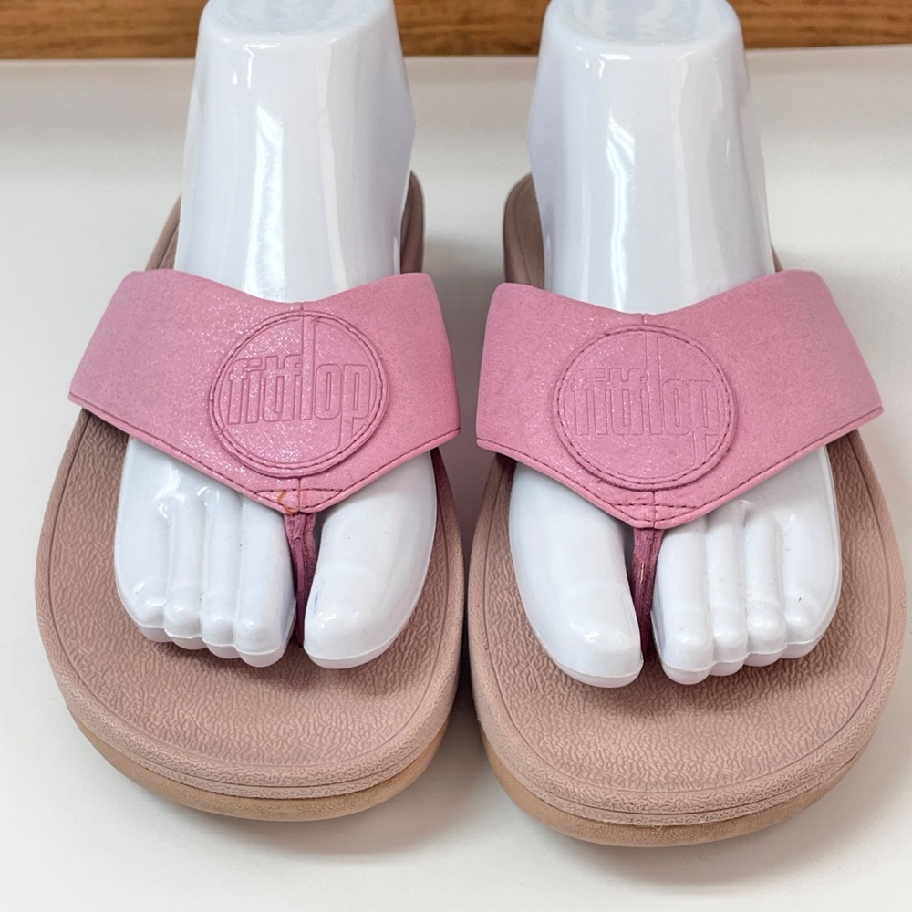 FitFlop Demelza Pink Shimmer Logo Toe Post Wedge Sandal Size 9 - Picture 4 of 11
